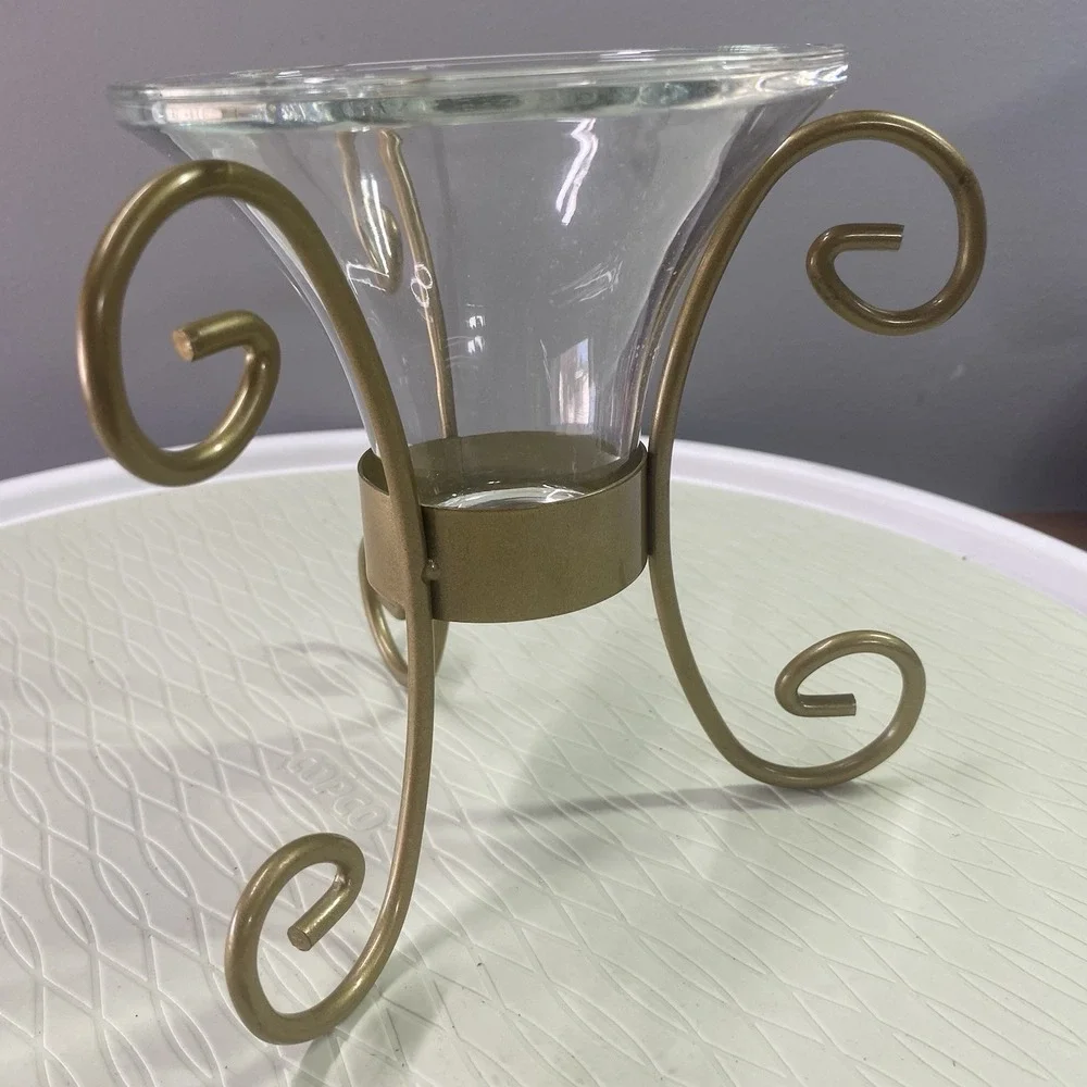 Vintage‎ Partylite Metal Gold Candle Holder 6" Tall 6"wide - Picture 5 of 8
